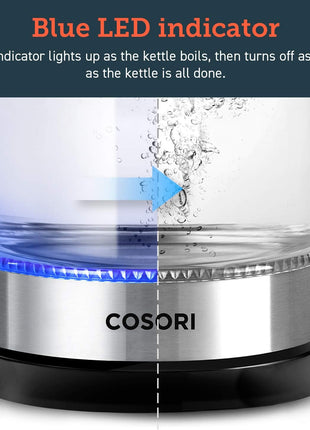 COSORI Speed Boil Electric Tea Kettle, 1.7L Hot Water Kettle (BPA Free) 1500W Auto Shut Off & Boil Dry Protection, LED Indicator Inner Lid & Bottom, Transparent