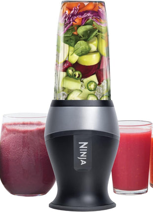 Ninja Fit Compact Personal Blender, 700W, (2) 16oz Cups, QB3001SS | 700-watt base blends smoothies, shakes & frozen drinks. (2) 16-oz to-go cups w/ spout lids. Dishwasher safe.