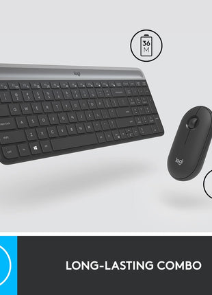 Logitech MK470 Slim Wireless Keyboard and Mouse Combo - Modern Compact Layout, Ultra Quiet, 2.4 GHz USB Receiver, Plug n' Play Connectivity, Compatible with Windows - Graphite