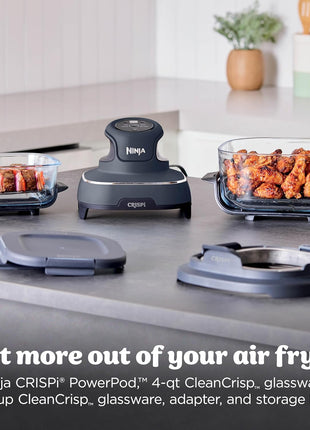 Ninja Crispi Glass Air Fryer, 4-in-1, Grey, FN101GY | Max crisp, bake, air fry, recrisp, 450F max, 4 Qt and 6 Cup containers, PFAS-free glass