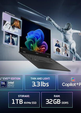 msi Prestige 16 AI+ Evo 16 inch QHD+ Laptop - Intel Ultra 9-288V, Intel Arc Graphics, 32GB DDR5, 1TB NVMe SSD, HDMI, Wi-Fi 7, Win 11 Home, Stellar Gray B2VMG-055US