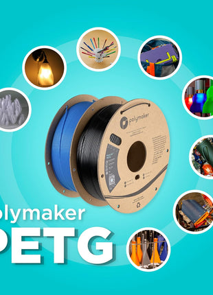 Polymaker PETG Filament 1.75mm 1kg Black 3D Printer Filament, PolyLite PETG 3D Printing Filament 1.75mm, Dimensional Accuracy  0.03mm, Print with Most 3D Printers