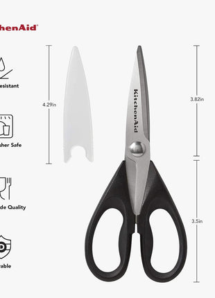 KitchenAid All Purpose Kitchen Shears with Protective Sheath Durable Stainless Steel Scissors, Dishwasher Safe, Soft Grip Comfort Handle, 8.72 Inch, Black