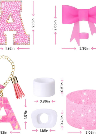 6PCS Pink Stanley Cup Accessories Set, Initials Decorations for Stanley Cup 30oz 40oz, Includes Bow Straw Topper, Handle Charm, Letter Sticker, Silicone Boot, Spill Proof Stopper (Letter A)