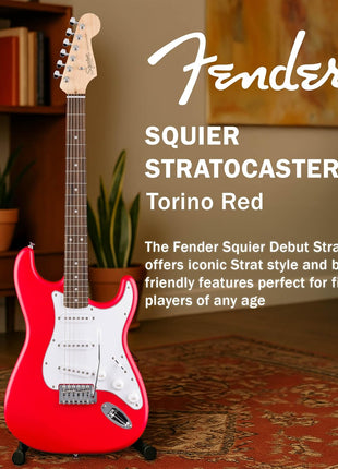 Fender Squier Stratocaster   Torino Red Bundle with Amplifier, Gig Bag, Strap, Instrument Cable, Picks, and Austin Bazaar Instructional DVD