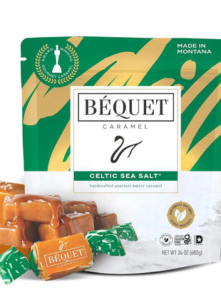 Béquet Celtic Sea Salt Caramels – Soft, Individually Wrapped Gourmet Caramel Candy, Gluten-Free & Kosher – 24 oz Resealable Pouch