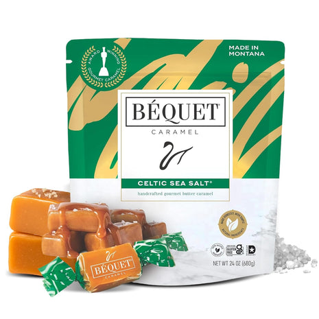 Béquet Celtic Sea Salt Caramels – Soft, Individually Wrapped Gourmet Caramel Candy, Gluten-Free & Kosher – 24 oz Resealable Pouch