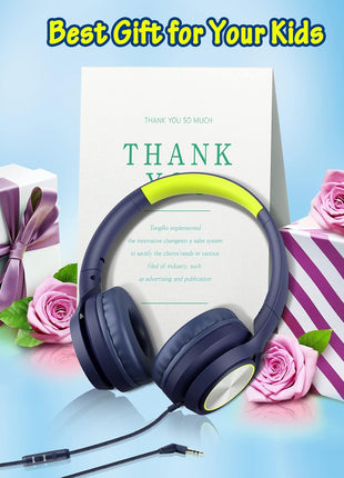 Kids Headphones with Cord , Wired Over Ear Headsets with Microphone Limited Volume 85dB/ 94dB, Portable Wired Headphones for Kids Boys Girls Teens Children Online School/Travel/iPad/Tablet/Cellphone