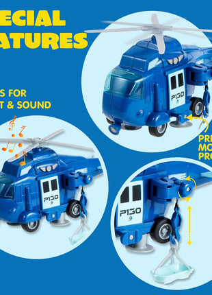 JOYIN 4 Packs Emergency Vehicle Toy Playsets, Friction Powered Vehicles with Light and Sound, Including Fire Truck, Ambulance, Play Police Car and Helicopter, Toddler Kids Boys Gifts