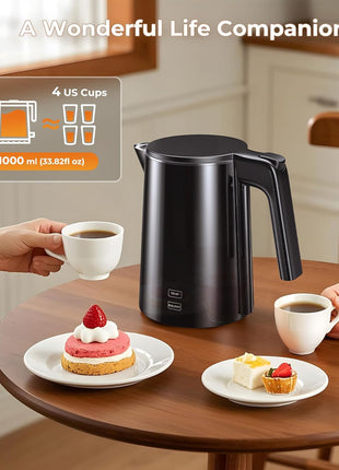 Electric Kettle 1.0L 1200W, 7 Temp Settings, 4H Keep-Warm, Fast-Boil Stainless Steel Electric Tea Kettle, 120V Water Boiler with Auto-Shut Off, Cool Touch PP Exterior for Home Office, Black