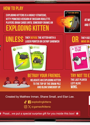 Exploding Kittens Original Edition: 2-5 Players - Ages 7+ Family Card Game | Draw cards, betray your friends, and try not to explode! Great for family game nights, parties, travel, quick 15-minute play.