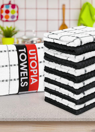 Utopia Towels Kitchen Towels 12 Pack 15x25 Inch Ring Spun Cotton Black | Super Soft, Absorbent, Tea and Bar Towel Set, Linen Dish Towels, Multipurpose Kitchen Use