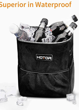 HOTOR Car Trash Can, Compact Waterproof Organizer, Leak-Proof Bin, 2-Gallon | Black, Multifunctional Car Accessory with Adjustable Straps & Magnetic Snaps for Interior Car Storage