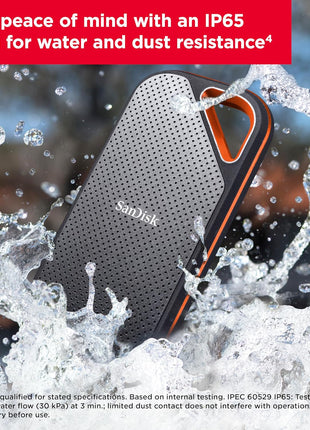 SANDISK 4TB Extreme PRO Portable SSD - Up to 2000MB/s - USB-C, USB 3.2 Gen 2x2, IP65 Water and Dust Resistance, Updated Firmware - External Solid State Drive - SDSSDE81-4T00-G25,Black
