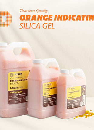 Dry & Dry inch [1 Quart Premium Orange Indicating Silica Gel Desiccant Beads(Industry Standard 3-5 mm) - Rechargeable Silica Gel Beads(2 LBS)