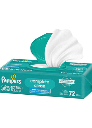 Pampers Baby Wipes, Complete Clean Baby Fresh Scented Wipe, Gently Cleans Head to Toe, 72 Total (1 Flip-Top Packs)