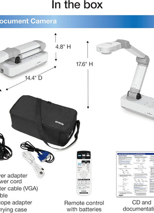 Epson DC-13 High-Definition Document Camera with HDMI, 16x Digital Zoom and 1080p Resolution,White