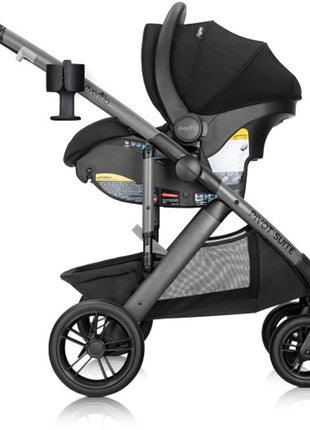 Evenflo Pivot Suite Modular Travel System with LiteMax Infant Car Seat, Dunloe Black