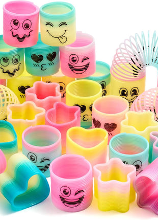 JOYIN 30 Pcs Spring Rainbow Party Favor, Mini Plastic Coil Spring Toy, Fidget Stress Coil Mini Springs Bulk Toys for Carnival Prize Birthday, Classroom Goodie Bag Stuffers