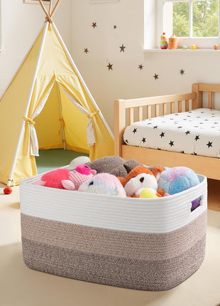 OIAHOMY Large Blanket Basket, 22"x17"x12" Laundry Baskets, Nursery Blanket Storage Living Room, Toy Storage With Handle, Rectangle Woven Baskets-Gradient Yellow