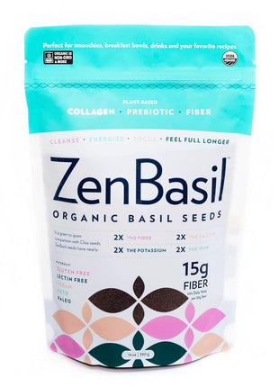 Zen Basil Seeds | edible basil seeds, kosher, non-gmo, lectin free, gluten free, plant based, keto, paleo, vegan | 15g fiber per/serv | 14oz | more fiber than chia seeds | prebiotic