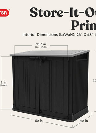Keter Store-It-Out Prime 4.3 x 3.7 ft. Outdoor Resin Storage Shed with Easy Lift Hinges, Perfect for Yard Tools, Pool Floats and Garden Accessories, Black