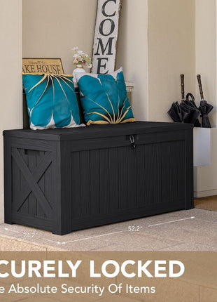 Devoko 120 Gallon Deck Box Resin Outdoor Storage Box Waterproof for Patio, Large Outdoor Storage Bench Lockable for Outside (Black)
