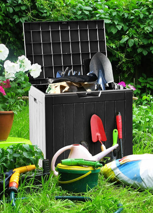YITAHOME 30 Gallon Deck Box Outdoor Storage Box, Waterproof Resin Package Delivery and Storage Box with Lockable Lid for Patio Furniture Cushions, Pool Accessories, Garden Tools, Black