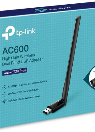 TP-Link AC600 USB WiFi Adapter for Desktop PC (Archer T2U Plus)- Wireless Network Adapter for Desktop with 2.4GHz, 5GHz High Gain Dual Band 5dBi Antenna, Supports Win11/10/8.1/8/7/XP, Black