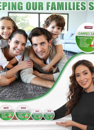YYXLIFE Double Sided Carpet Tape for Area Rugs & Hardwood Floors, 2" x10YD | Removable Rug Tape, Residue-Free, Heavy Duty Adhesive, Non-Slip Anti-Curling Floor Tape for Mats, Carpets, Tile, White
