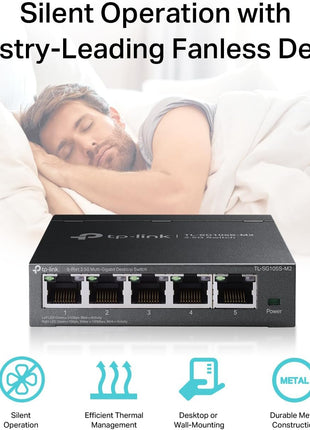 TP-Link TL-SG105S-M2, 5 Port Multi-Gigabit 2.5G Unmanaged Ethernet Switch | Ethernet Splitter, Plug & Play, Desktop/Wall Mount, Silent Operation