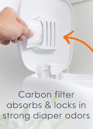 Diaper Genie Complete Diaper Pail (White) – Includes 1 Refill (Holds 270 Newborn Diapers) & 1 Carbon Filter