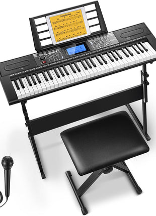 Donner 61 Key Keyboard Piano, Electric Piano Keyboard Kit with 249 Voices, 249 Rhythms   Includes Piano Stand, Stool, Microphone, Gift for Beginners, Black (DEK 610S)