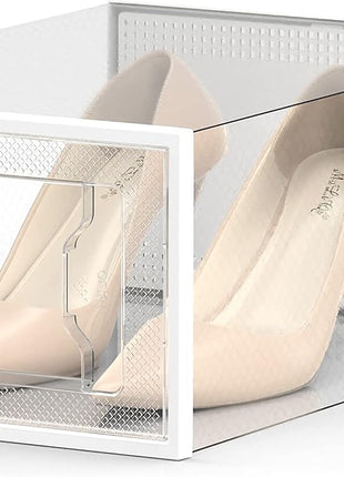 SEE SPRING 12 Pack Shoe Storage Box, Clear Plastic Stackable Shoe Organizer for Closet, Space Saving Foldable Shoe Rack Sneaker Container Bin Holder