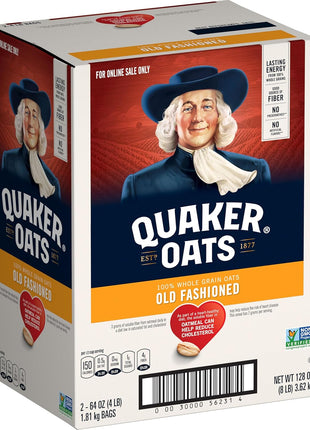 Quaker Old Fashioned Rolled Oats, Non GMO Project Verified, Two 64oz Bags in Box, 90 Servings, 4 Pound (Pack of 2)