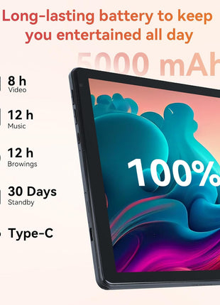 URAO Tablet,10.1" Android 15 Tablet with Octa-core Processor 24GB RAM 128GB ROM HD IPS Touchscreen 8H Battery, Wi-Fi 6, BT 5.0, Dual Camera, Android Tablets