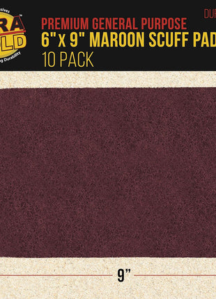 Dura-Gold Premium 6 inch x 9 inch Maroon General Purpose Scuff Pads, Box of 10 - Scuffing, Scouring, Sanding, Paint Primer Prep Adhesion Scratch - Surface Preparation Automotive Car Auto Body Woodworking Wood