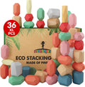 36 Pcs Wooden Stacking Blocks â€“ Montessori Toys for 1 2 3 4 5 6 Year Old Toddlers and Kids, XL Rocks, No Choking Hazard â€“ Sensory STEM Building Stones, for Girls and Boys
