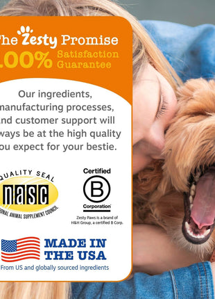 Zesty Paws Dog Multivitamin, Chewable Dog Vitamins and Supplements for Hip & Joints, Skin & Coat, Omega 3 Fish Oil for Dogs- Senior & Puppy Multivitamin- Chicken- 90ct