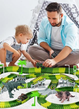 Dinosaur Toys, Create A Dinosaur World Road Race, Dinosaur Track Toys | Flexible Track Playset, 2 pcs Cool Dinosaur Car, Dinosaur Race Car Track for 3 4 5 6 Year & Up Old Boy Girls Best Gift