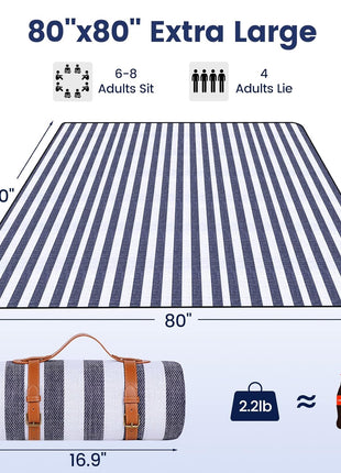 sapsisel 80 inchx 80 inch Picnic Blanket Extra Large, Waterproof and Foldable Beach Blanket, 3-Layer Outdoor Blanket for 6 to 8 Adults, for Camping, Park, Beach, Grass, Indoors…