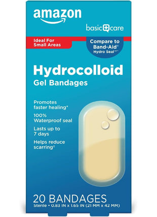 Amazon Basic Care Advanced Fast Healing Hydrocolloid Gel Bandages, Regular 20