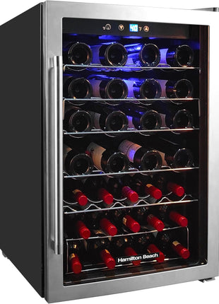 Hamilton Beach HBWF4303, 43-Bottle Wine Cooler Fridge Cellar with Curved Wire Shelves, Digital Control, Mirror Finish