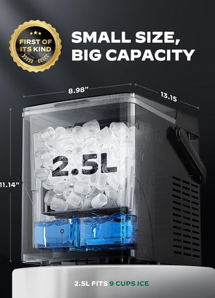 Silonn Countertop Ice Maker with 2.5L Expandable Ice Basket, 26.5lbs/24H, 9 Cubes in 6 Mins, 2 Ice Sizes, Self-Cleaning & LED Touch Control for Home Kitchen Office