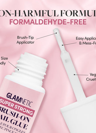 Glamnetic Super Strong Brush On Nail Glue | Brush Tip Applicator, Mess Free, Travel Friendly, Vegan | Durable & Long-Lasting | .24 fl. oz.