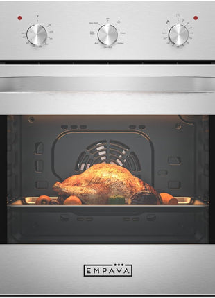 Empava 24" Electric Single Wall Oven with 6 Cooking Functions | Mechanical Knobs Control in Stainless Steel