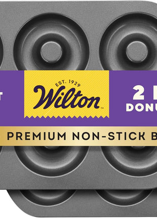 Wilton Gold Non-Stick Donut Pan Set - Quality Baking Pan - Dishwasher Safe & Scratch Resistant - Made Without PFAS - 12.5 x 8 x 1 Inch, 2-Piece Set