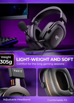 havit H2002d Gaming Headsets for PS4,PC, 53MM Drivers Surround Sound PS5 Headset with Mic Gaming Headphones with Mic Durable Aluminum Frame Valentines Gifts for Men