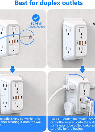 Outlet Extender Surge Protector - 6 Outlet Splitter with 4 USB Ports (2 USB C), Multiple Plug Expander Wall Charger, 3 Sided Multi Plug Wall Adapter Power Strip for Home Office Kitchen Travel