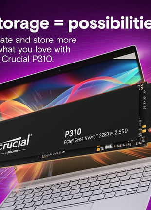 Crucial P310 1TB SSD, PCIe Gen4 NVMe M.2 2280, Up to 7,100MB/s, for Laptop, Desktop (PC), & Handheld Gaming Consoles, Includes Acronis Data Recovery Software, Solid State Drive - CT1000P310SSD801